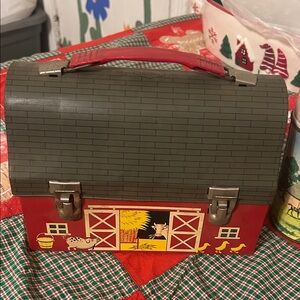 Vintage 1950’s Farm-Themed Metal Lunchbox with Thermos